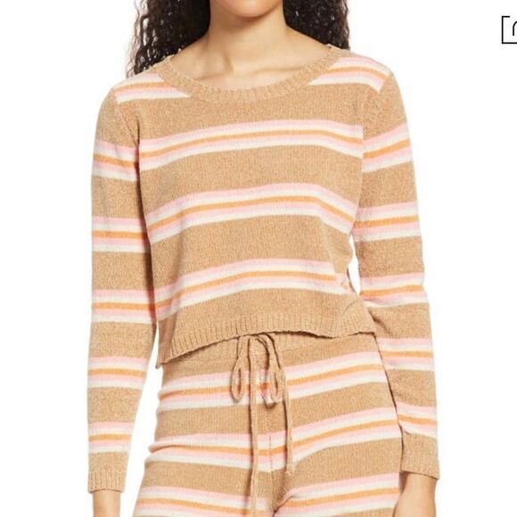 NWT ALL IN FAVOR Stripe Crop Sweater In Taupe-pink Size Small - Picture 3 of 9